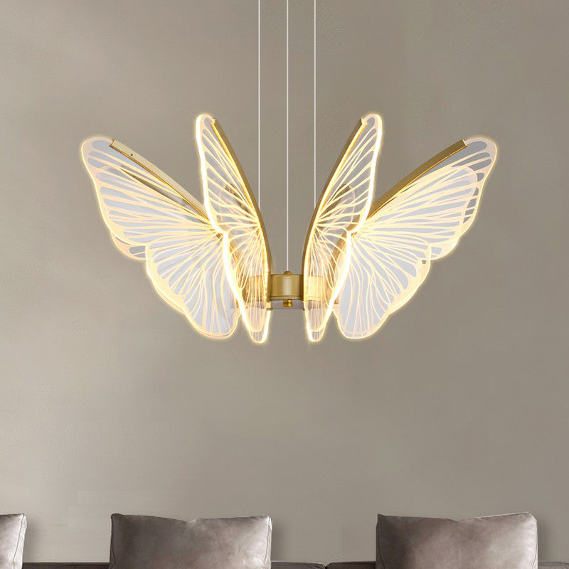Butterfly Shape Metal Hanging Light Modern Style Multi Lights Cluster Pendant in Gold