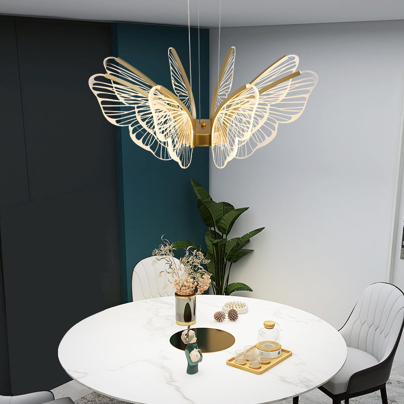 Butterfly Shape Metal Hanging Light Modern Style Multi Lights Cluster Pendant in Gold