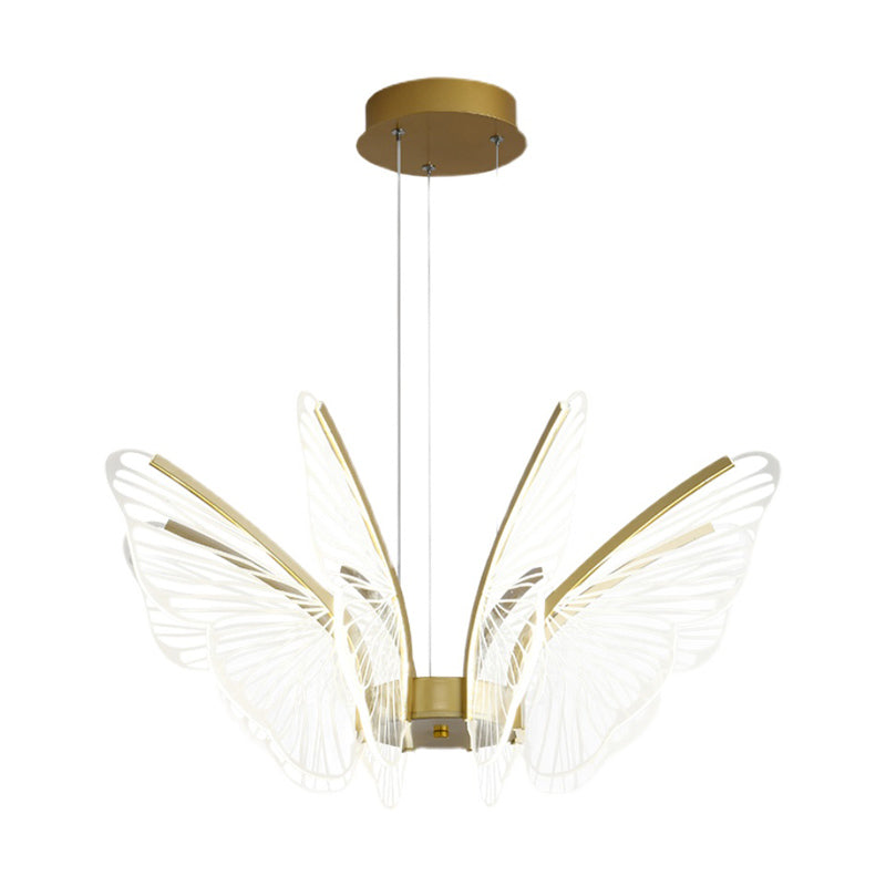 Butterfly Shape Metal Hanging Light Modern Style Multi Lights Cluster Pendant in Gold