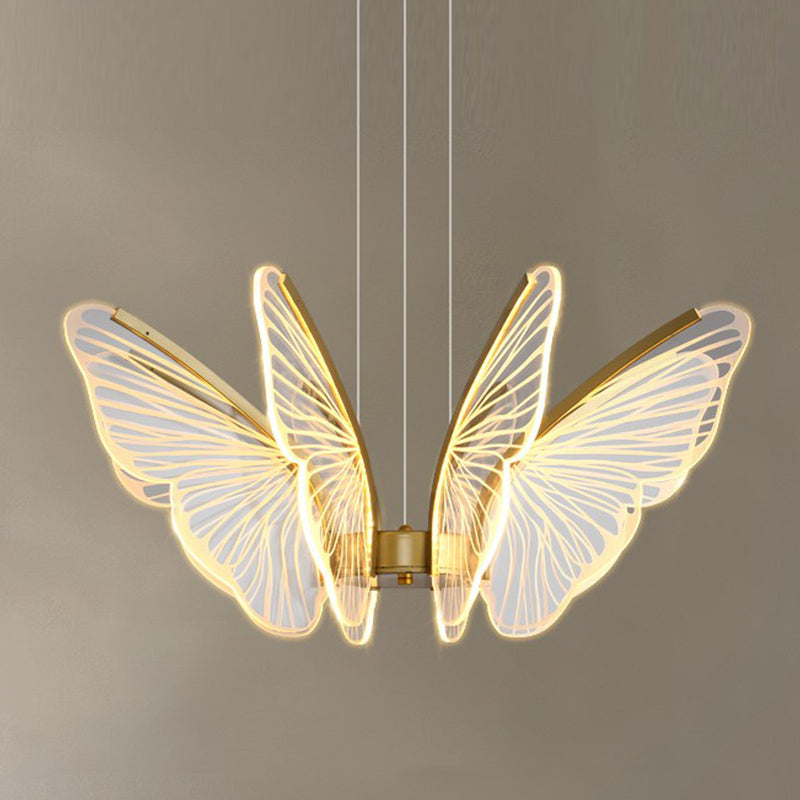 Butterfly Shape Metal Hanging Light Modern Style Multi Lights Cluster Pendant in Gold