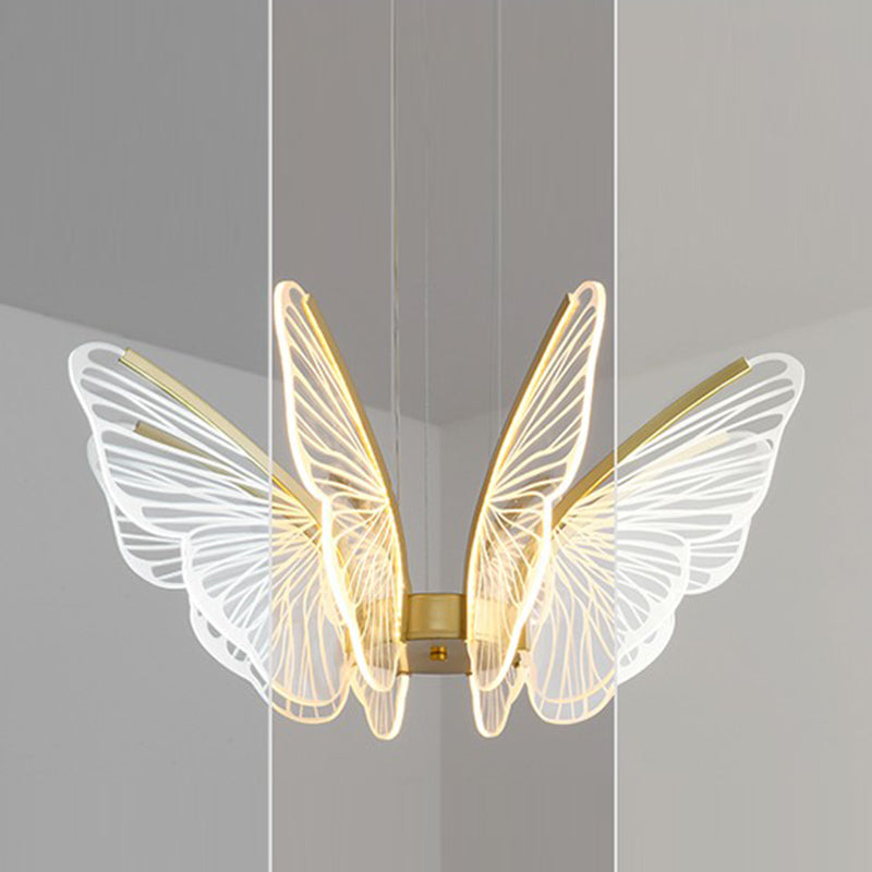 Butterfly Shape Metal Hanging Light Modern Style Multi Lights Cluster Pendant in Gold