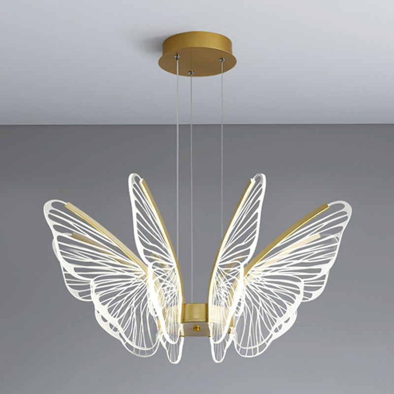 Butterfly Shape Metal Hanging Light Modern Style Multi Lights Cluster Pendant in Gold