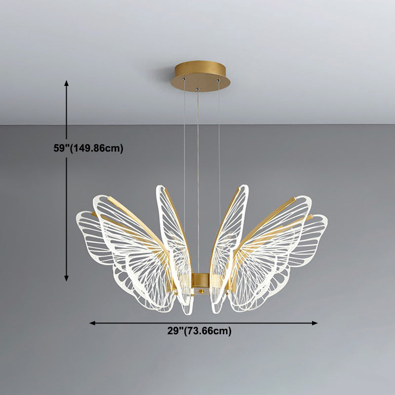 Butterfly Shape Metal Hanging Light Modern Style Multi Lights Cluster Pendant in Gold