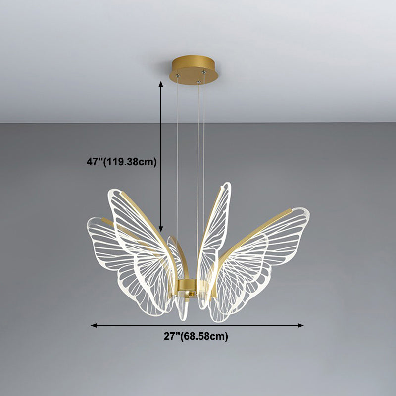 Butterfly Shape Metal Hanging Light Modern Style Multi Lights Cluster Pendant in Gold