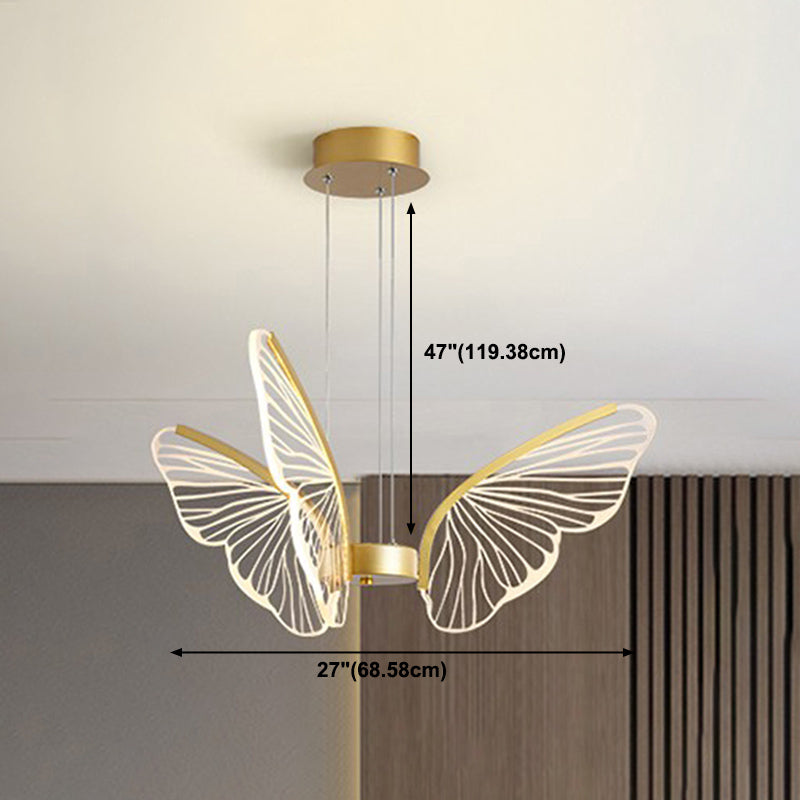 Butterfly Shape Metal Hanging Light Modern Style Multi Lights Cluster Pendant in Gold