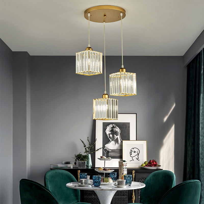 Contemporary Cube Pendant Light Crystal Hanging Pendant for Living Room