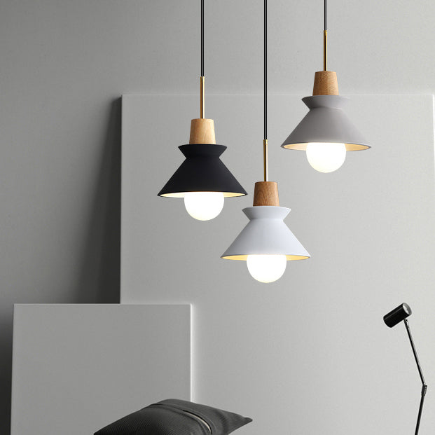 Resin Conical Drop Lamp Macaron 1 Bulb Solid Wood Pendant Light