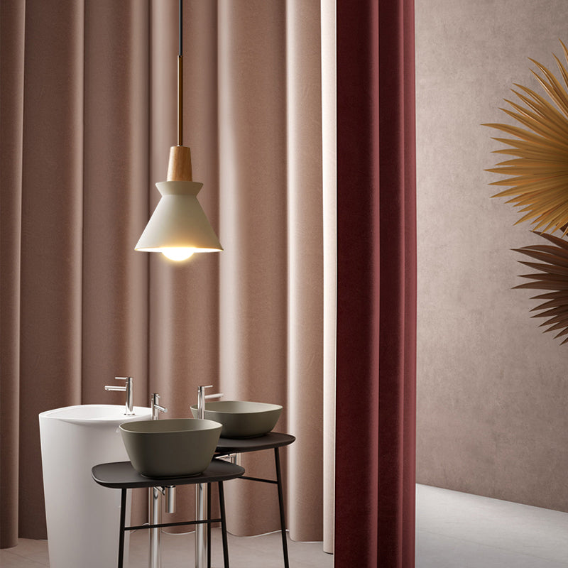 Resin Conical Drop Lamp Macaron 1 Bulb Solid Wood Pendant Light