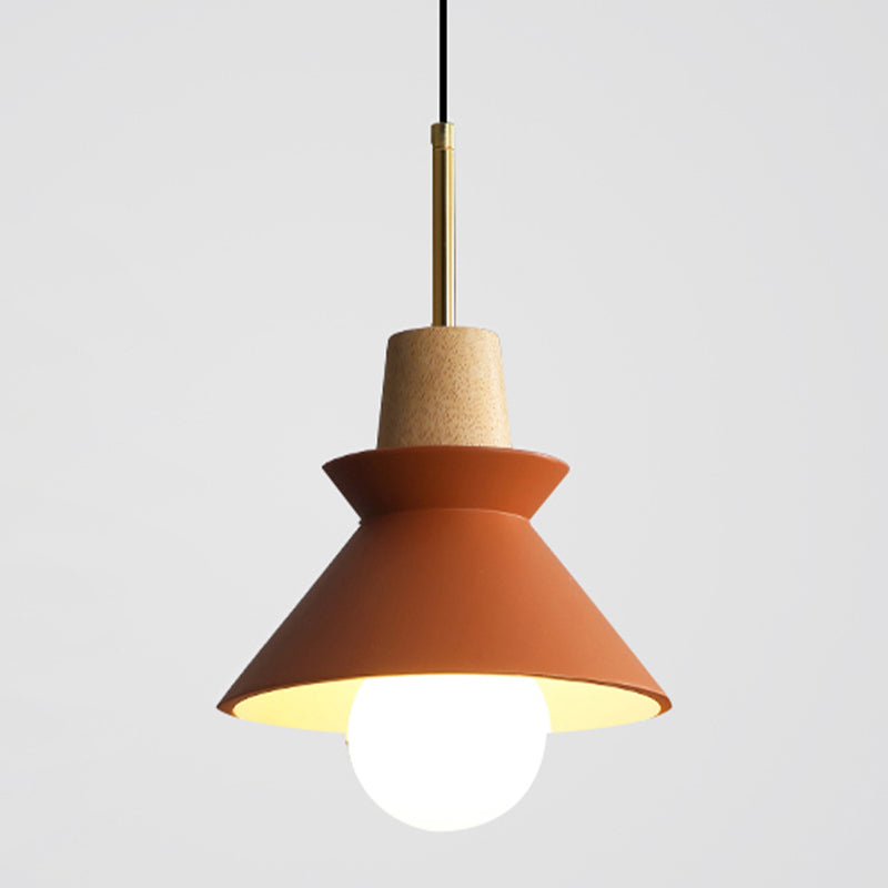 Resin Conical Drop Lamp Macaron 1 Bulb Solid Wood Pendant Light