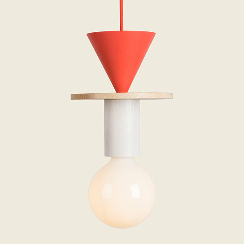 Solid Wood Small Pendant Lamp Macaron Style 1-Light Suspension Light