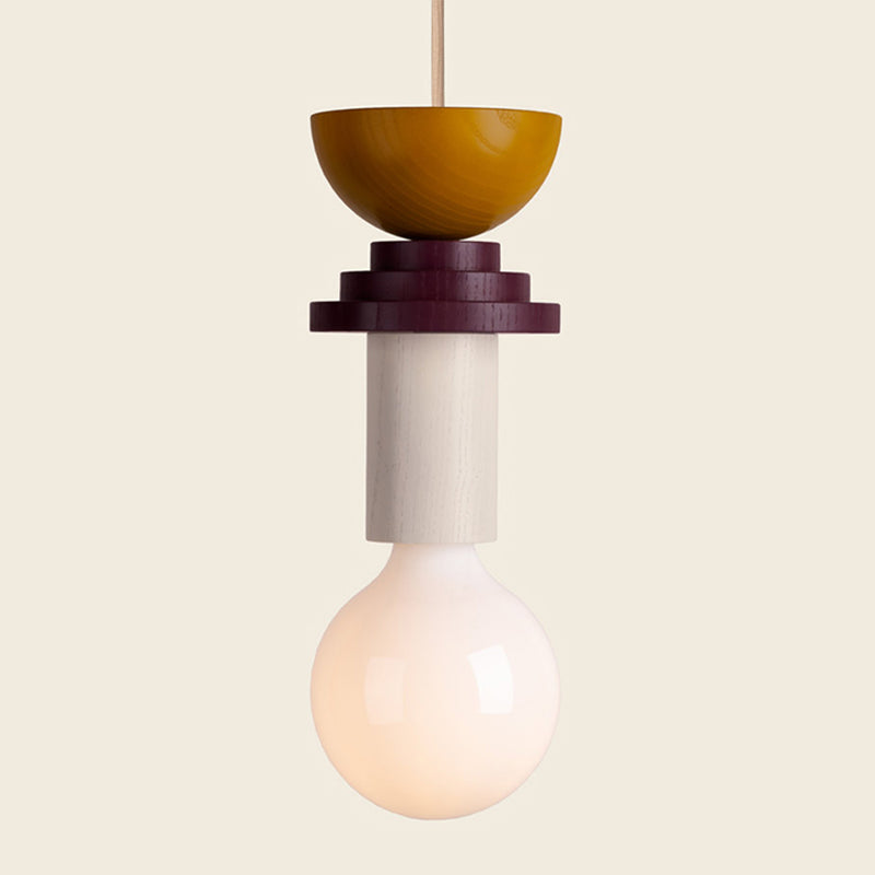 Solid Wood Small Pendant Lamp Macaron Style 1-Light Suspension Light