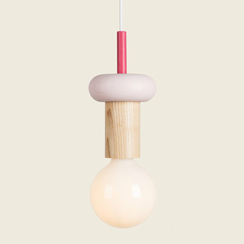 Solid Wood Small Pendant Lamp Macaron Style 1-Light Suspension Light