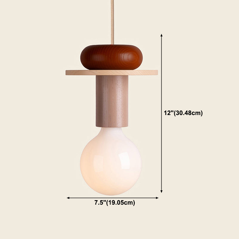 Solid Wood Small Pendant Lamp Macaron Style 1-Light Suspension Light