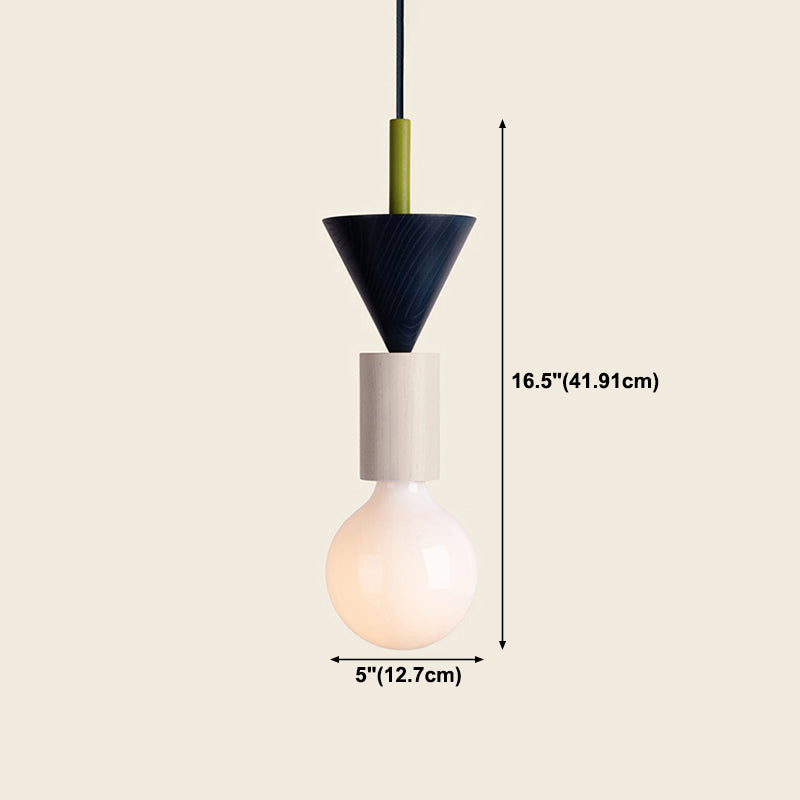 Solid Wood Small Pendant Lamp Macaron Style 1-Light Suspension Light