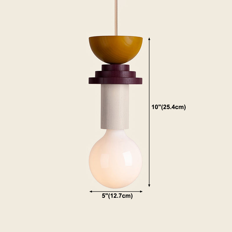 Solid Wood Small Pendant Lamp Macaron Style 1-Light Suspension Light