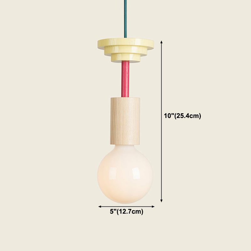 Solid Wood Small Pendant Lamp Macaron Style 1-Light Suspension Light