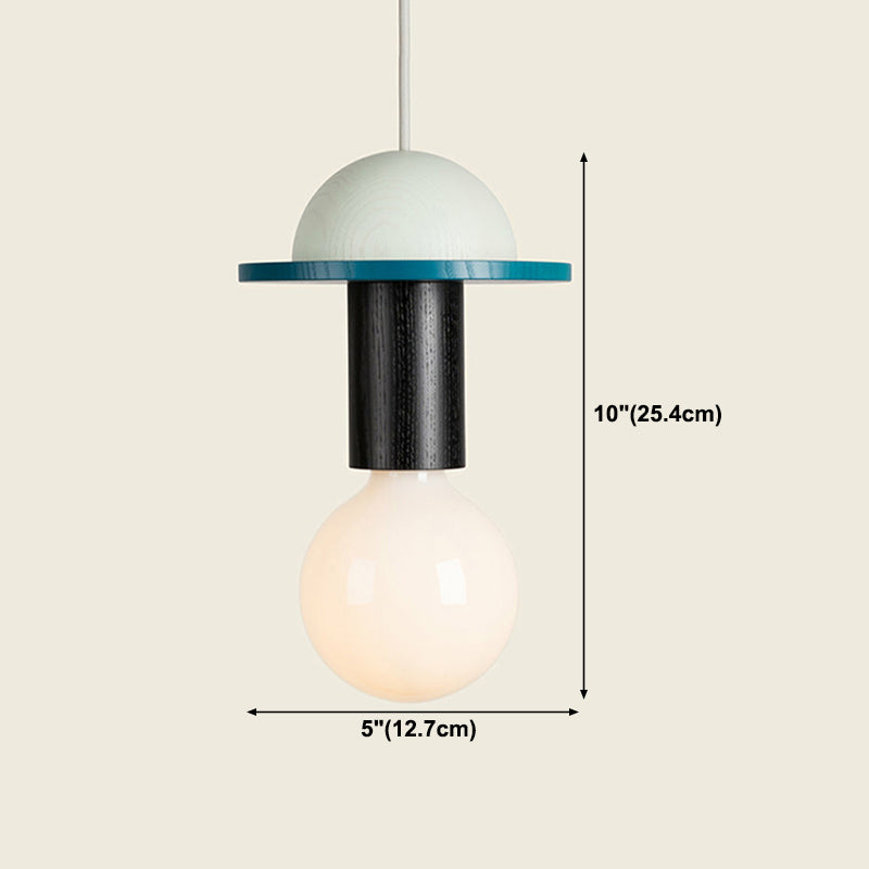 Solid Wood Small Pendant Lamp Macaron Style 1-Light Suspension Light