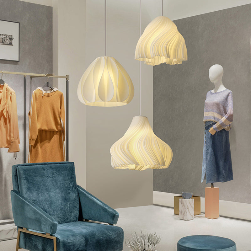 Luminaire de pendentif floral blanc lampe de suspension en plastique à 1 lumière minimaliste