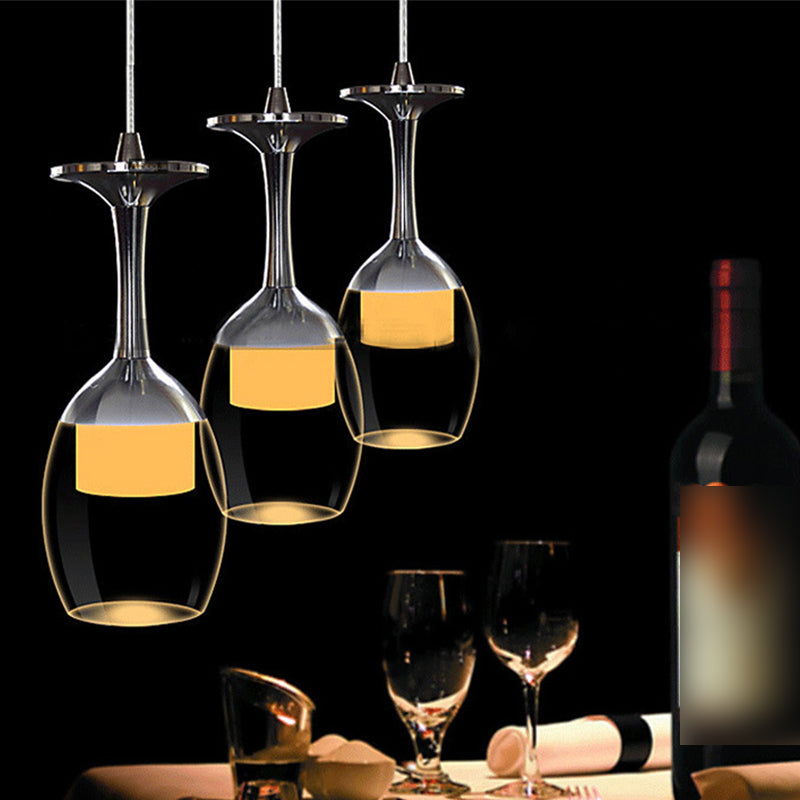 Stylish Wine Cup Pendant Light Acrylic Dining Room LED Suspension Light in Chrome