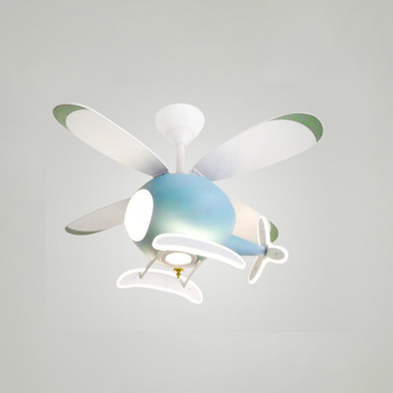 Avión de metal Flush Mount Luz de ventilador LED colorido moderno para la habitación de los niños