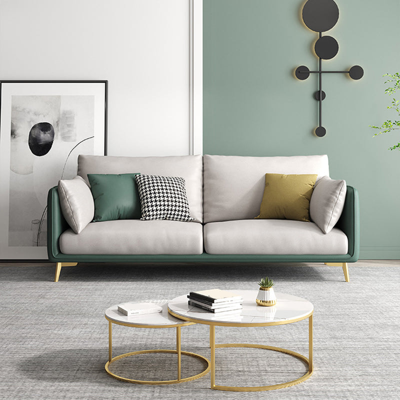 Modern Green and White Fabric Sofa Square Arm Sofa for Living Room