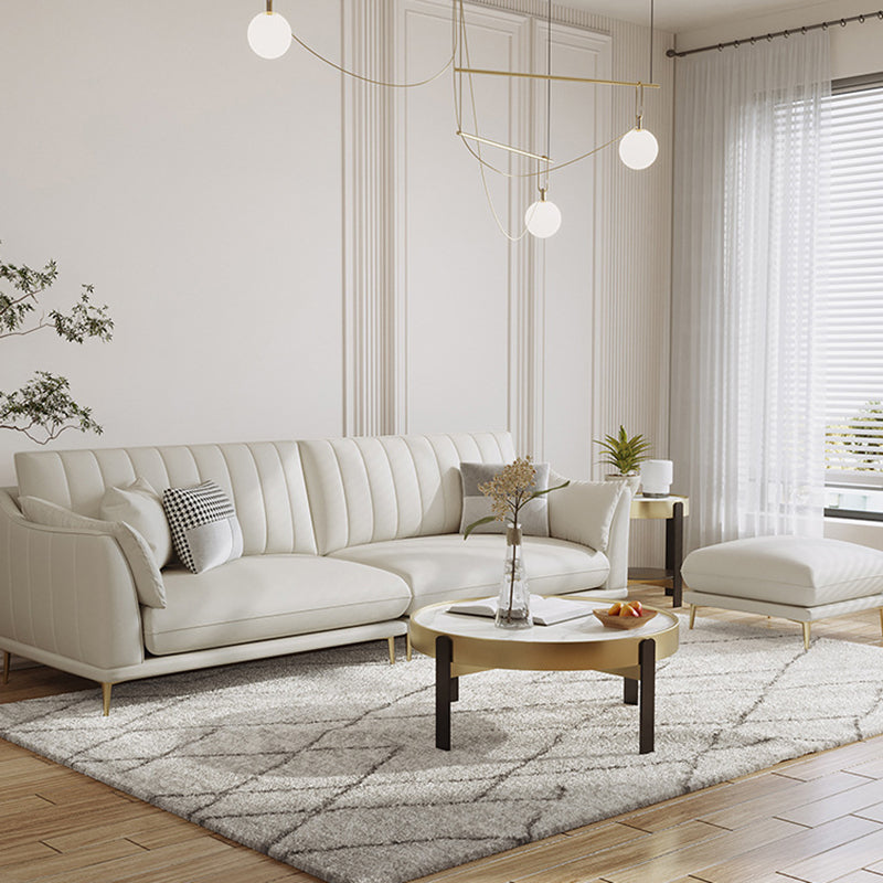 Modern Style Solid Wood Material Base Cloth Art & Leather Rice White Rectangular Sofa