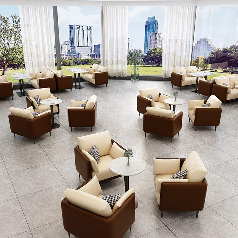 27.55" W Genuine Leather Modern Square Arm Sofa for Restaurant