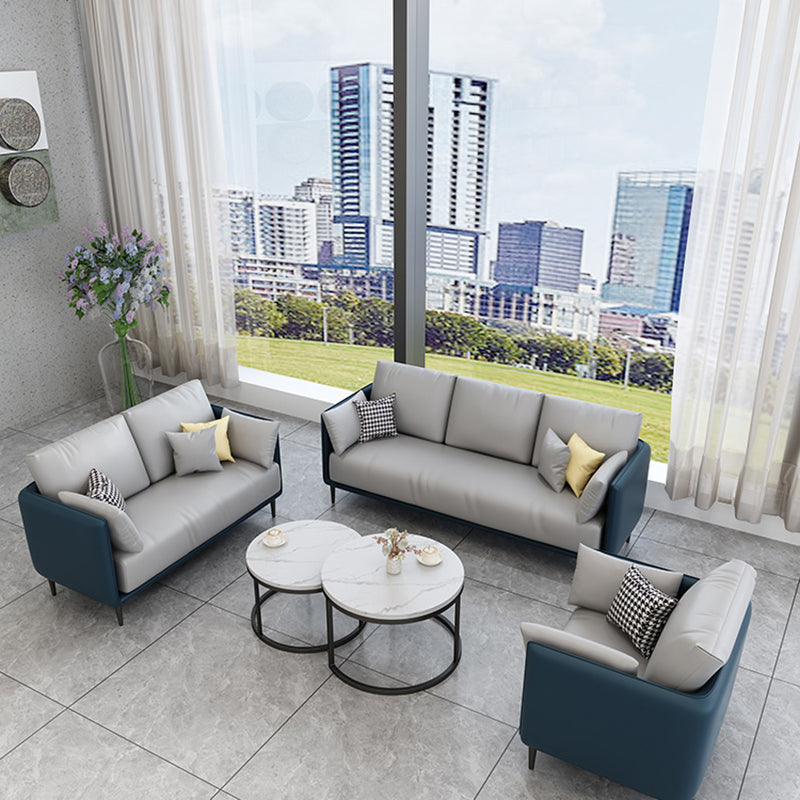 27.55" W Genuine Leather Modern Square Arm Sofa for Restaurant