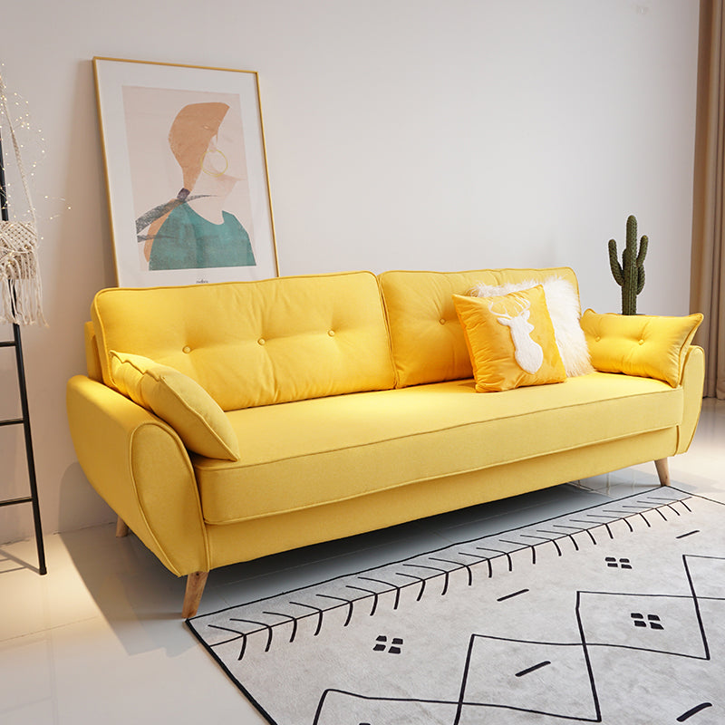 Loose Back Linen Square Arm Sofa with slipcovered Hair Pin Legs Settee