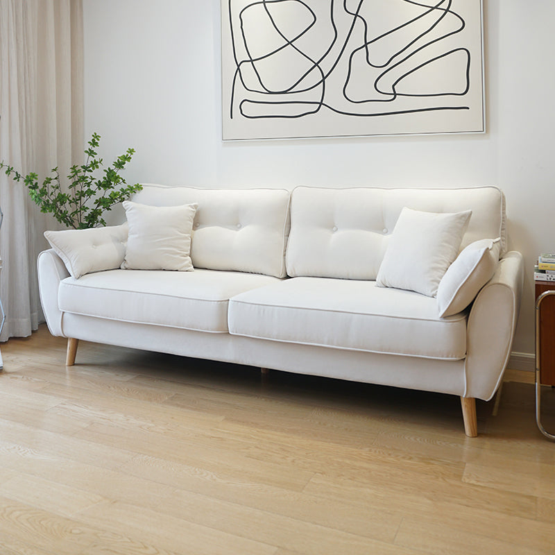 Loose Back Linen Square Arm Sofa with slipcovered Hair Pin Legs Settee
