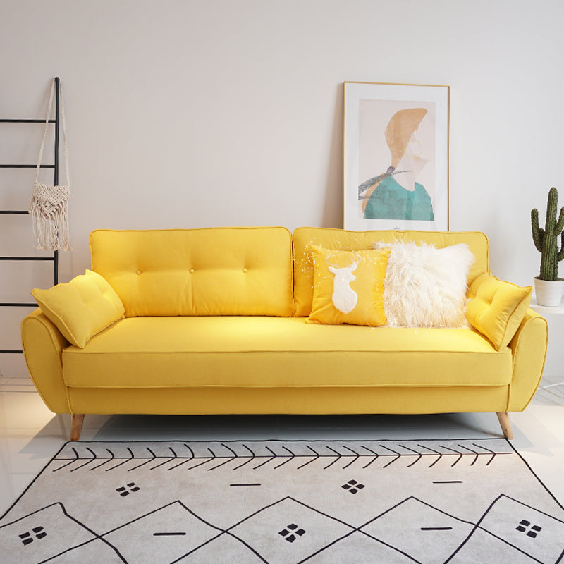 Loose Back Linen Square Arm Sofa with slipcovered Hair Pin Legs Settee