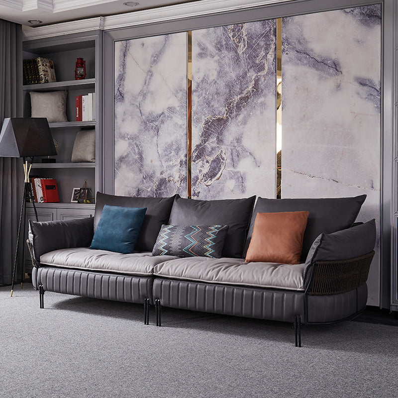 Ultra-Modern Faux Leather Square Arm Sofa with Loose Back Stain Resistant Standard Sofa