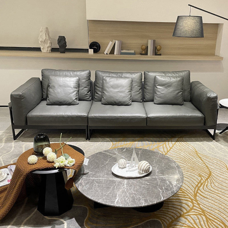 Sof industriel classique en cuir authentique 33,46 "High Square ARM SOFA & BOLSTER OREILLERS