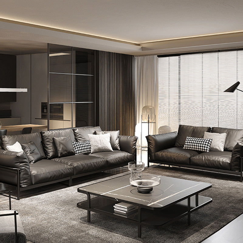 Sof industriel classique en cuir authentique 33,46 "High Square ARM SOFA & BOLSTER OREILLERS