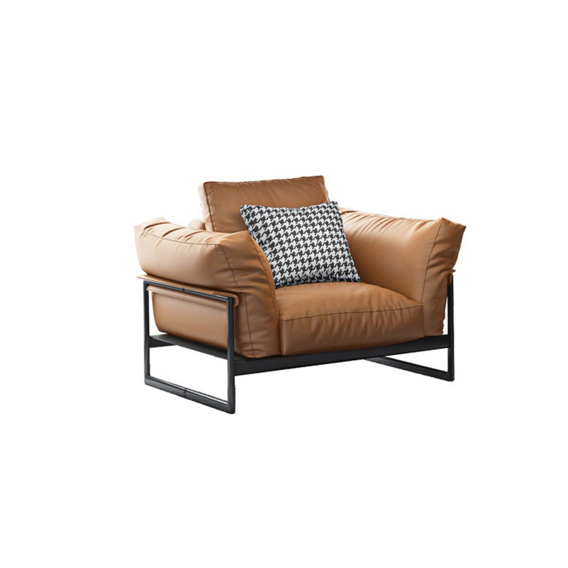 Sof industriel classique en cuir authentique 33,46 "High Square ARM SOFA & BOLSTER OREILLERS