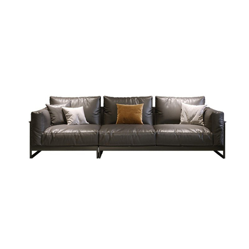 Sof industriel classique en cuir authentique 33,46 "High Square ARM SOFA & BOLSTER OREILLERS