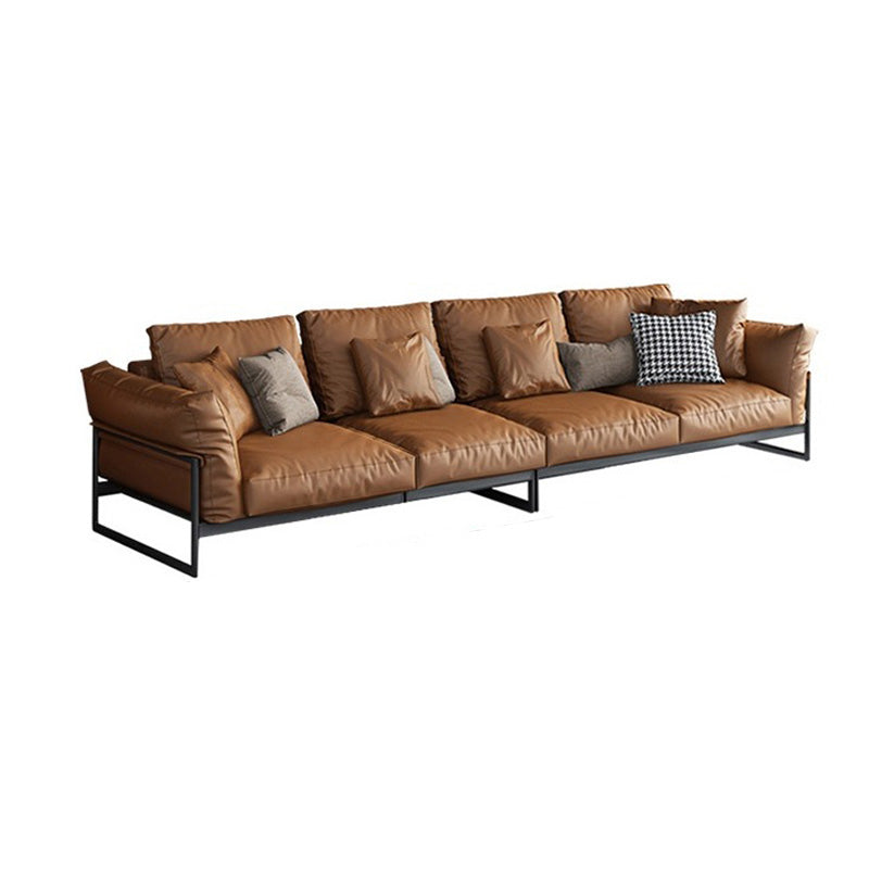 Sof industriel classique en cuir authentique 33,46 "High Square ARM SOFA & BOLSTER OREILLERS
