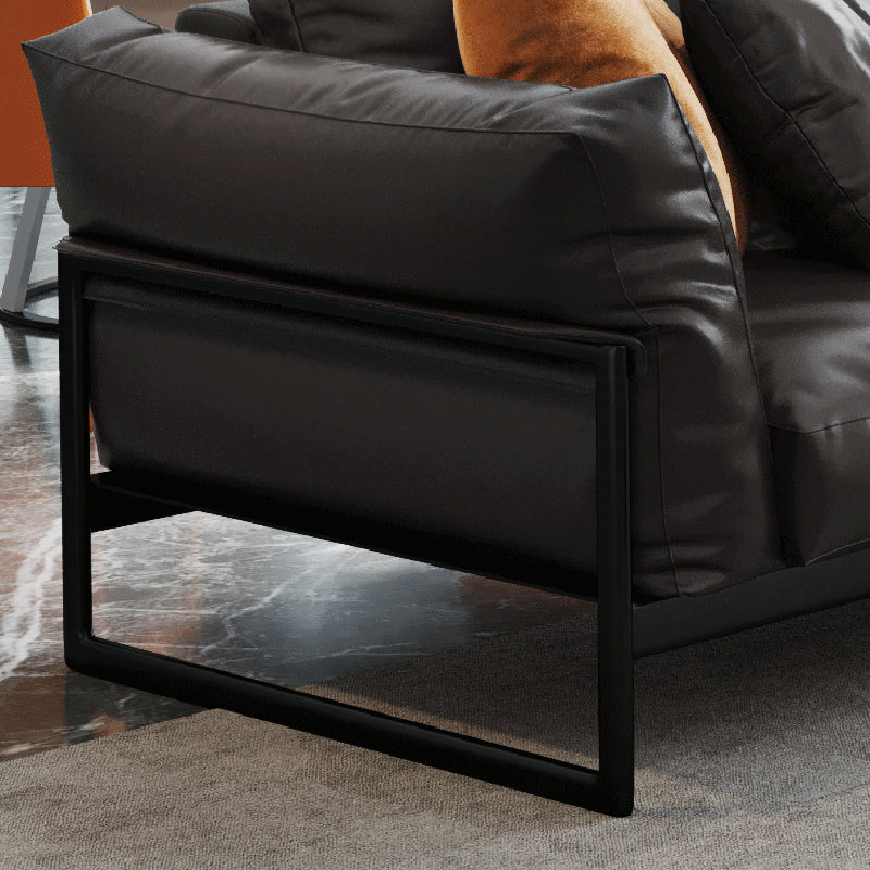 Sof industriel classique en cuir authentique 33,46 "High Square ARM SOFA & BOLSTER OREILLERS