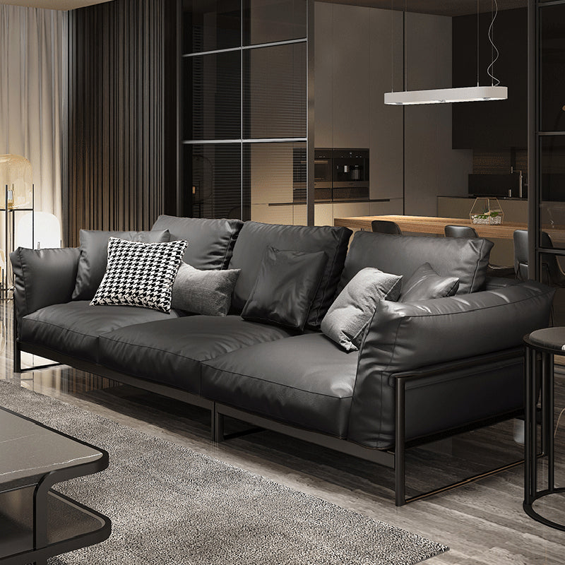 Sof industriel classique en cuir authentique 33,46 "High Square ARM SOFA & BOLSTER OREILLERS