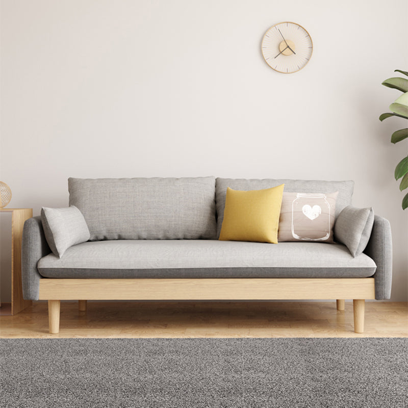 Loose Back Linen Square Arm Transitional Modern Settee with slipcovered