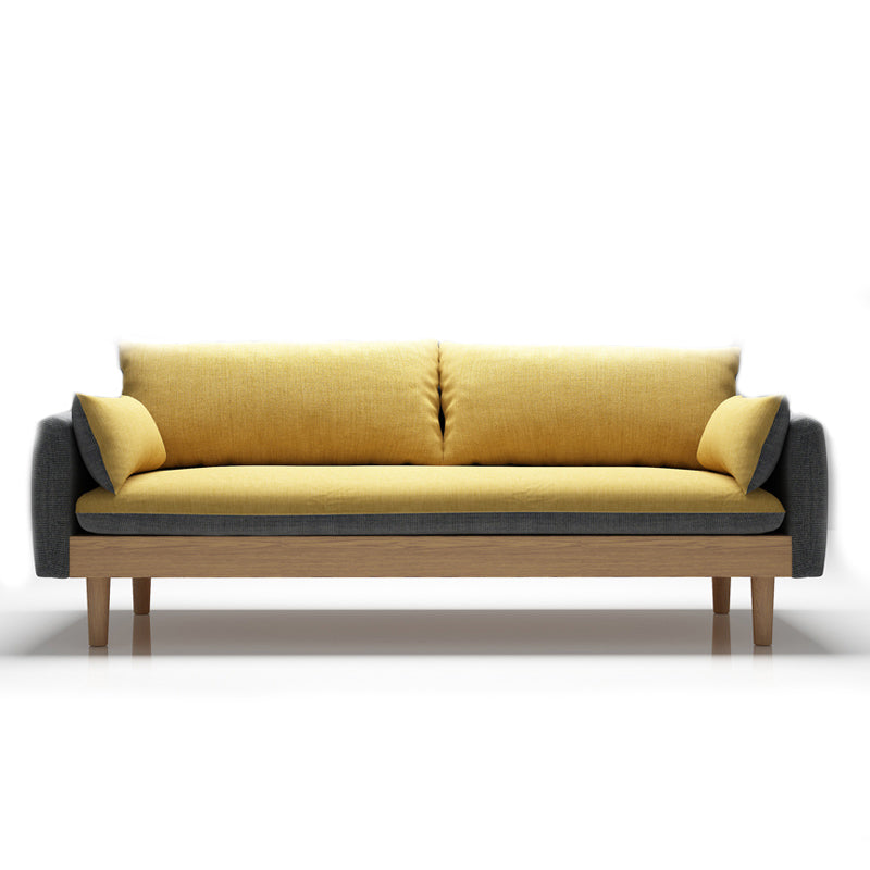 Loose Back Linen Square Arm Transitional Modern Settee with slipcovered