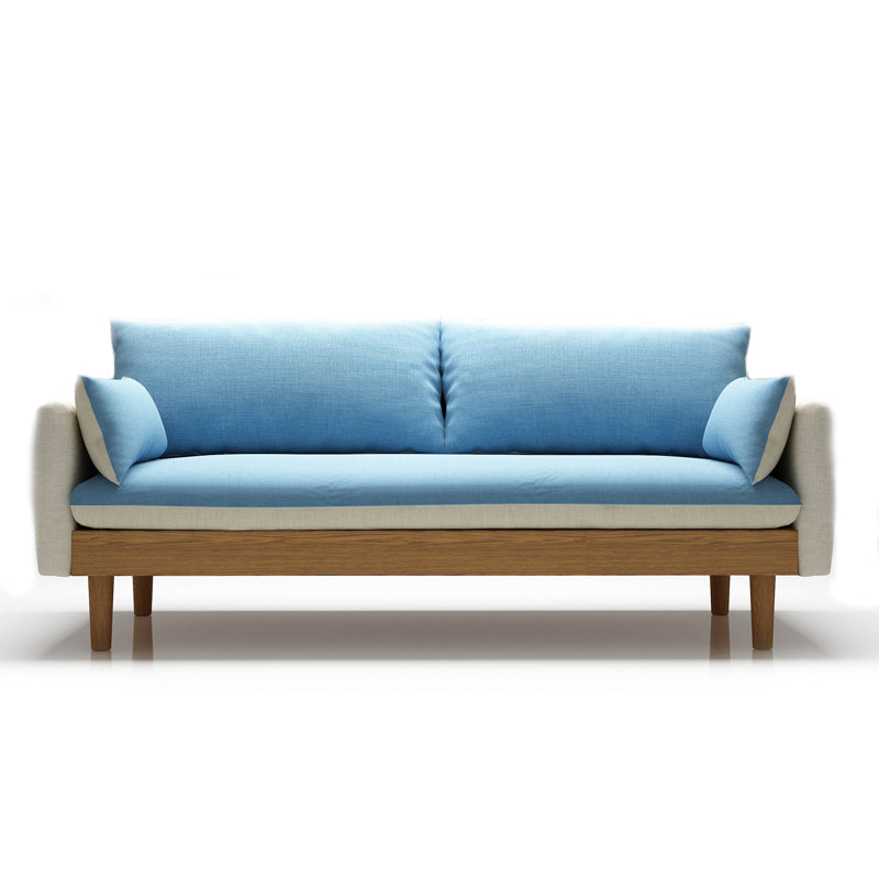 Loose Back Linen Square Arm Transitional Modern Settee with slipcovered