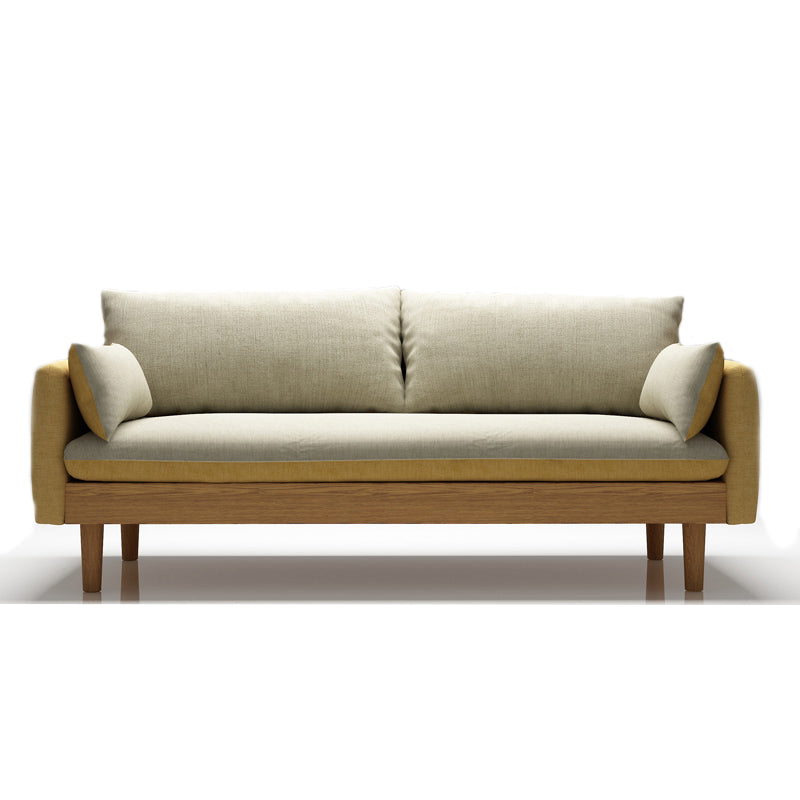 Loose Back Linen Square Arm Transitional Modern Settee with slipcovered
