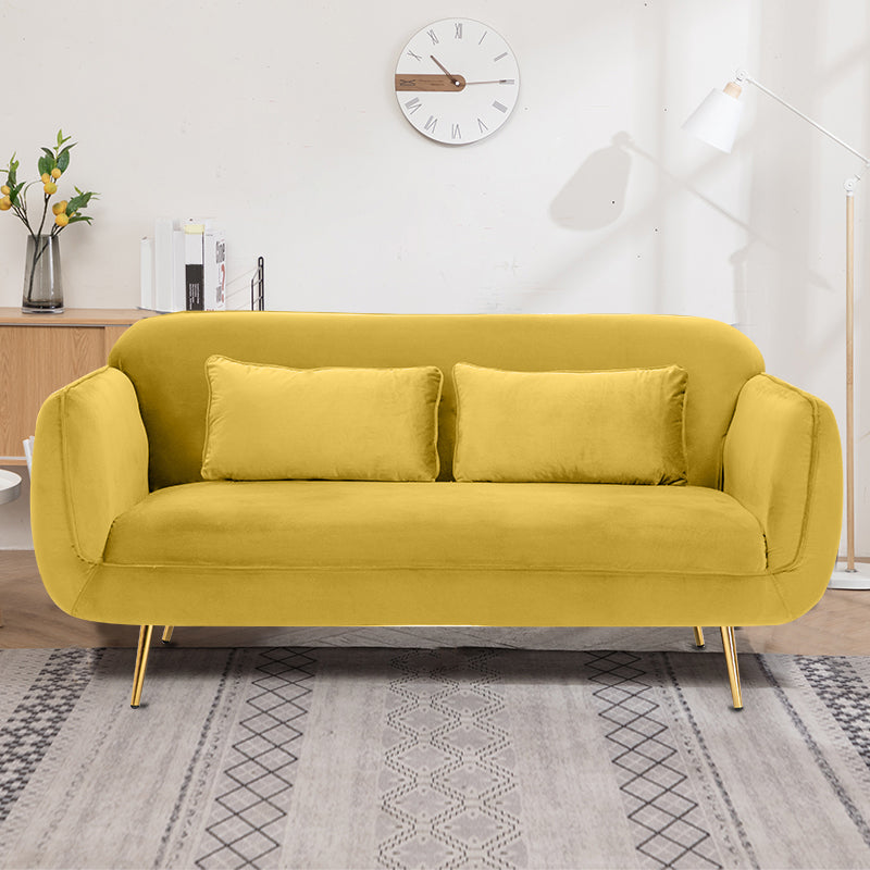 Velvet Modern Standard Tight Back Sofa 30"W Square Arm with Bolster Pillows