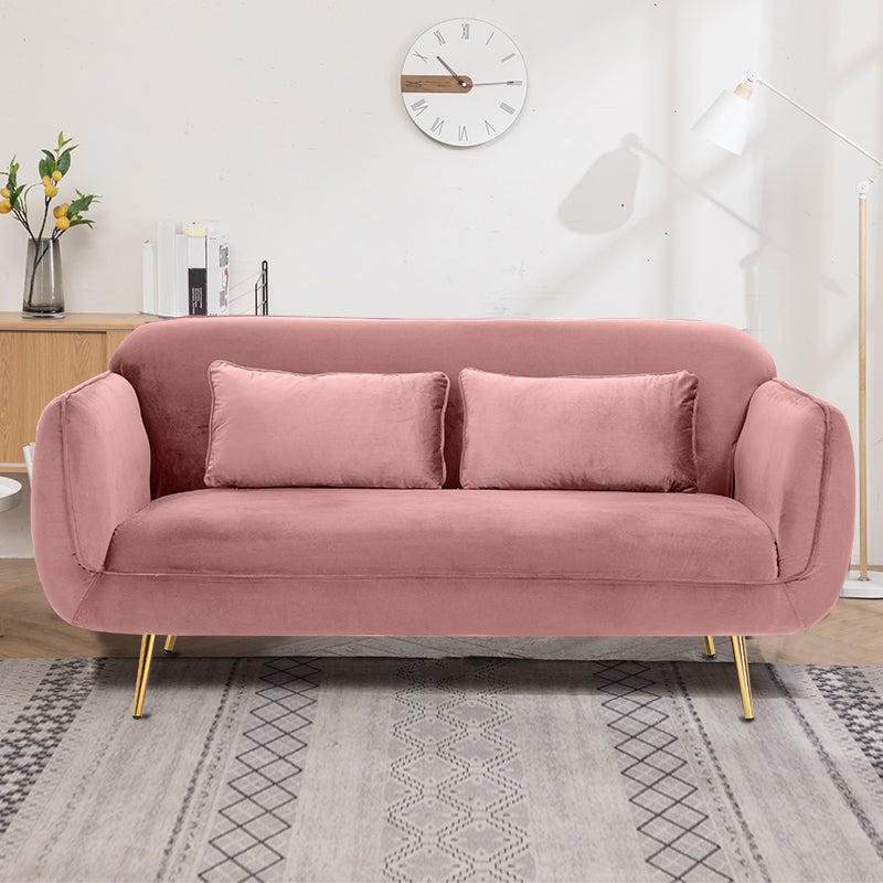Velvet Modern Standard Tight Back Sofa 30"W Square Arm with Bolster Pillows