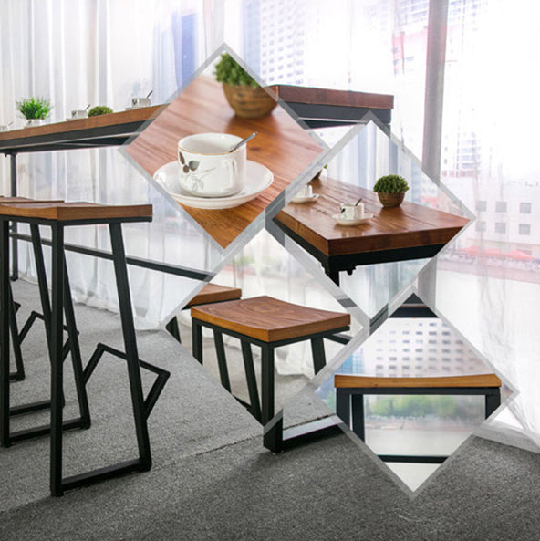 Brown Modern Style Bar Table Solid Wood and Iron Breakroom Bar Table