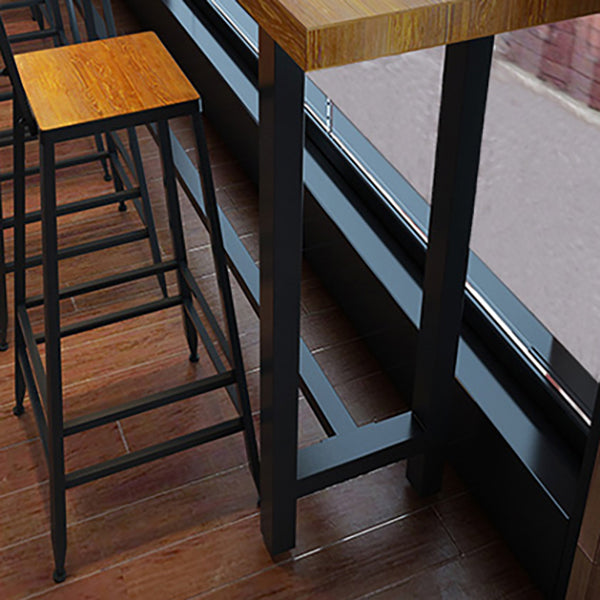 Brown Modern Style Bar Table Solid Wood and Metal with Footrest Coffee Shop Table