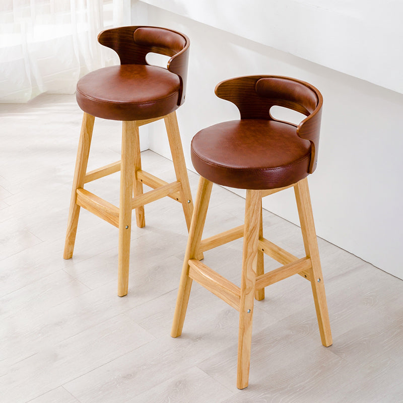 Scandinavian Style Bar-stool with Wooden Legs Round Seat Counter Stool for Kitchen Bar