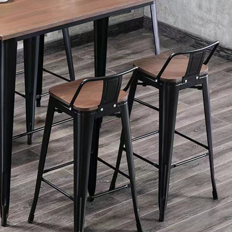 Taburete de bar industrial con respaldo, taburete de bar de metal y cuero con patas de hierro