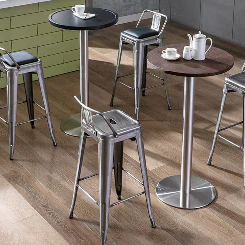 Taburete de bar industrial con respaldo, taburete de bar de metal y cuero con patas de hierro